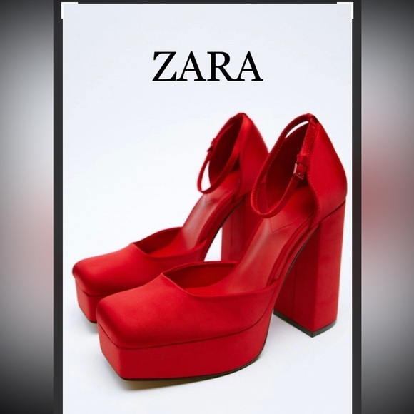 Zara Red Fabric Platform Pump US 6.5 - Picture 2 of 6